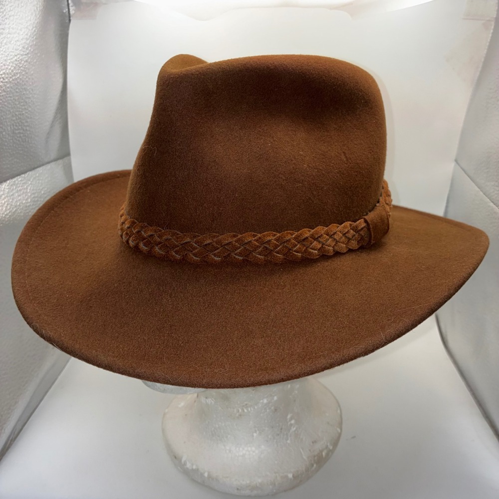 Vintage Orvis Brown Wool Fedora Hat Braided Suede Band Made in USA Size Medium